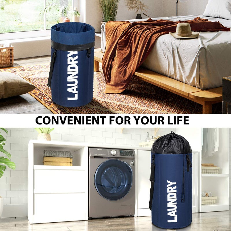 Chrislley 106L Extra Large Laundry Hamper with Drawstring Dorm Room Backpack Laundry Bag Collapsible Laundry Basket for College Students Travel Day Tripï¼ˆDark Blueï¼‰ - Image 5